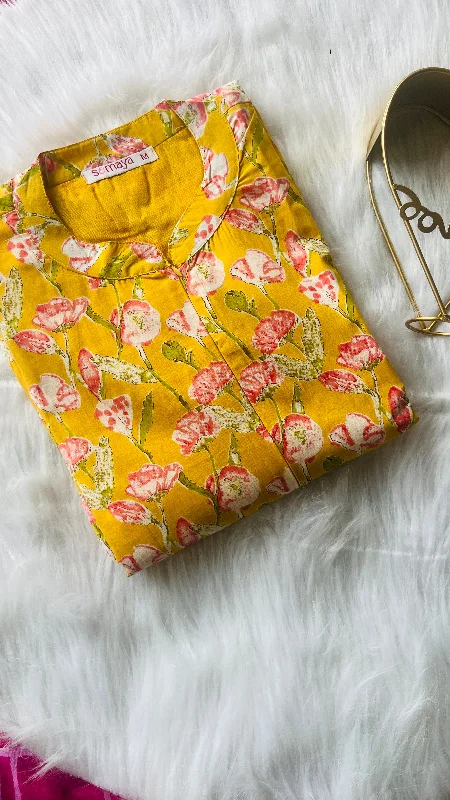 Yellow floral   maternity feeding dress with lining