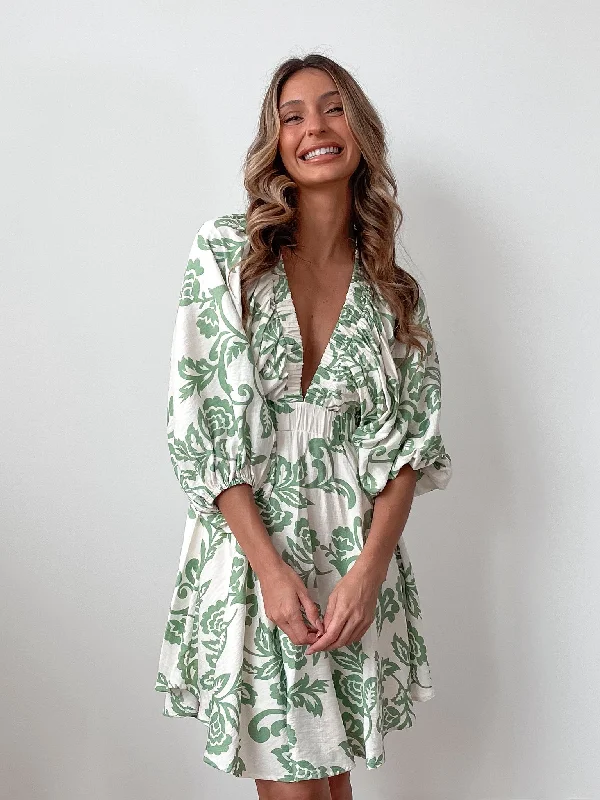 Delwyn Dress - Green Print